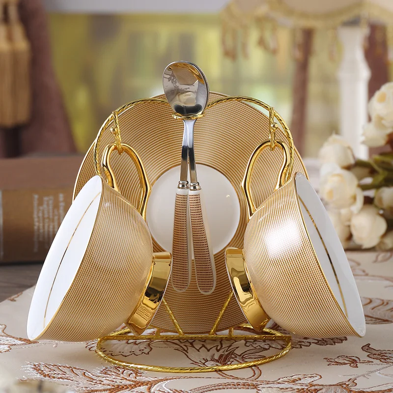 180 мл Золотой Классический костяной фарфор кофейный чайный набор с ложкой