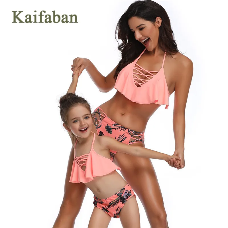 Женский комплект бикини с оборками пуш-ап воланы купальник для девочек мам и