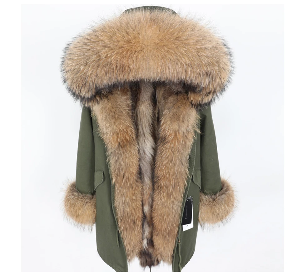 2021 women's Clothing Waterproof Parka Real Raccoon Fur Collar Natural Raccoon Rur Lining Long coat Real Fur Coat Winter Jacket