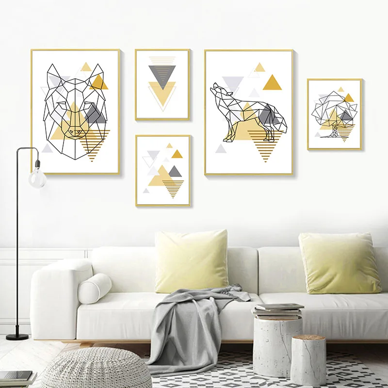 Скандинавская Геометрическая холщовая настенная печать скандинавский постер