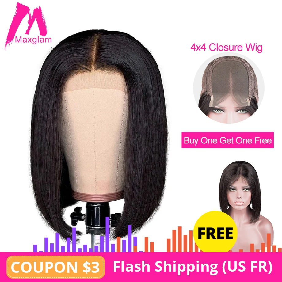 4x4 парик с кружевом короткий прямой из натуральных волос длинные предварительно