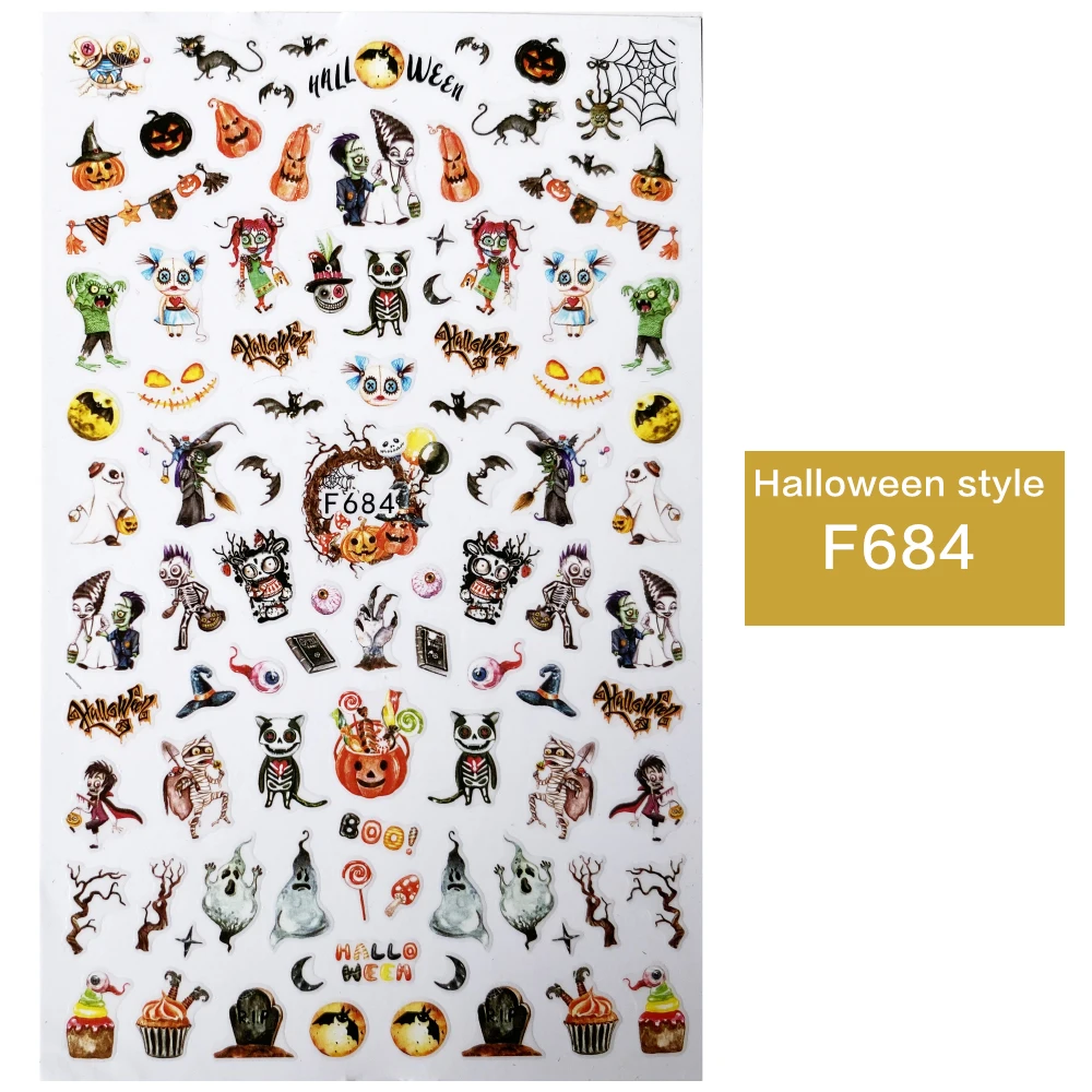 1pcs Winter style 3d nail sticker Halloween Pumpkin/ghost/skeleton/bat Skull Bone Pattern Slider Tattoo for DIY Decoration | Красота и