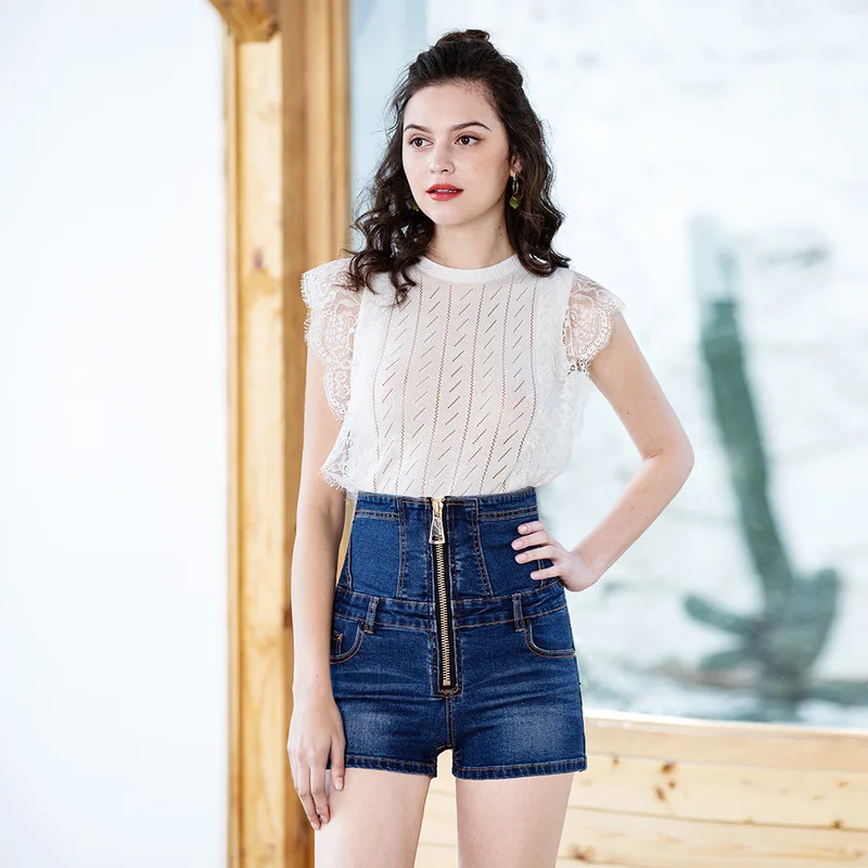 Женские джинсовые шорты с высокой талией большого размера плюс застежкой