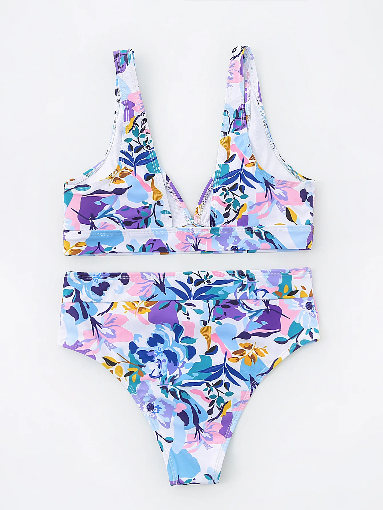 Купальник женский с принтом тай-дай бикини вырезами и высокой талией купальный