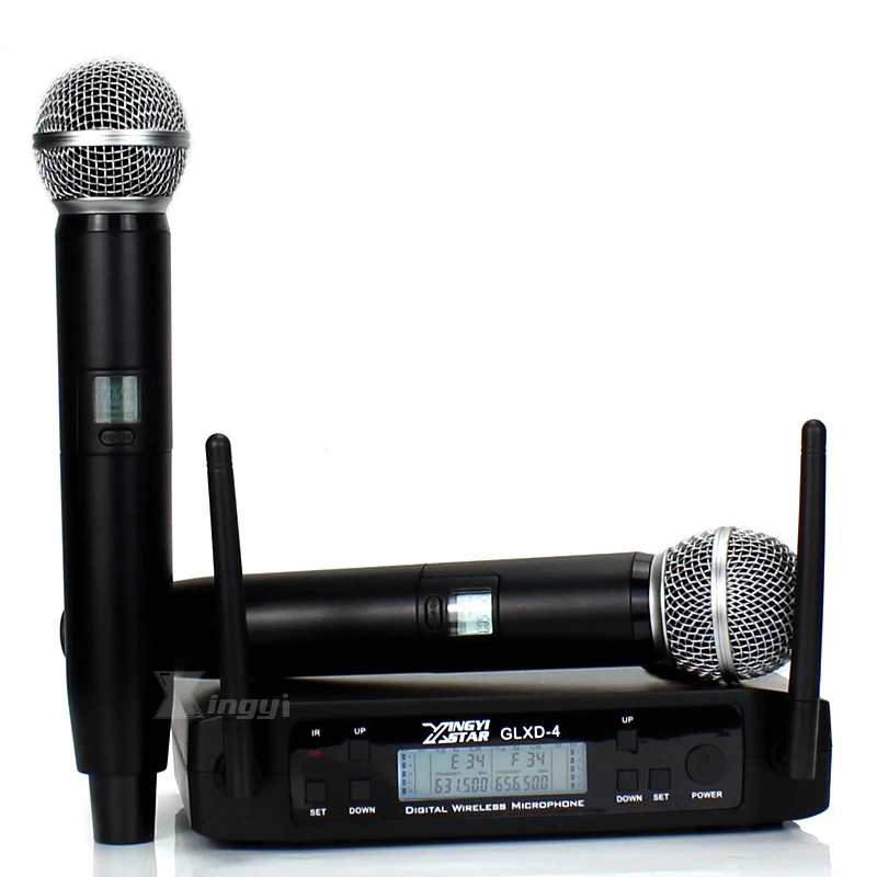 Профессиональный беспроводной микрофон GLXD4 UHF для караоке 2 канальный ручной