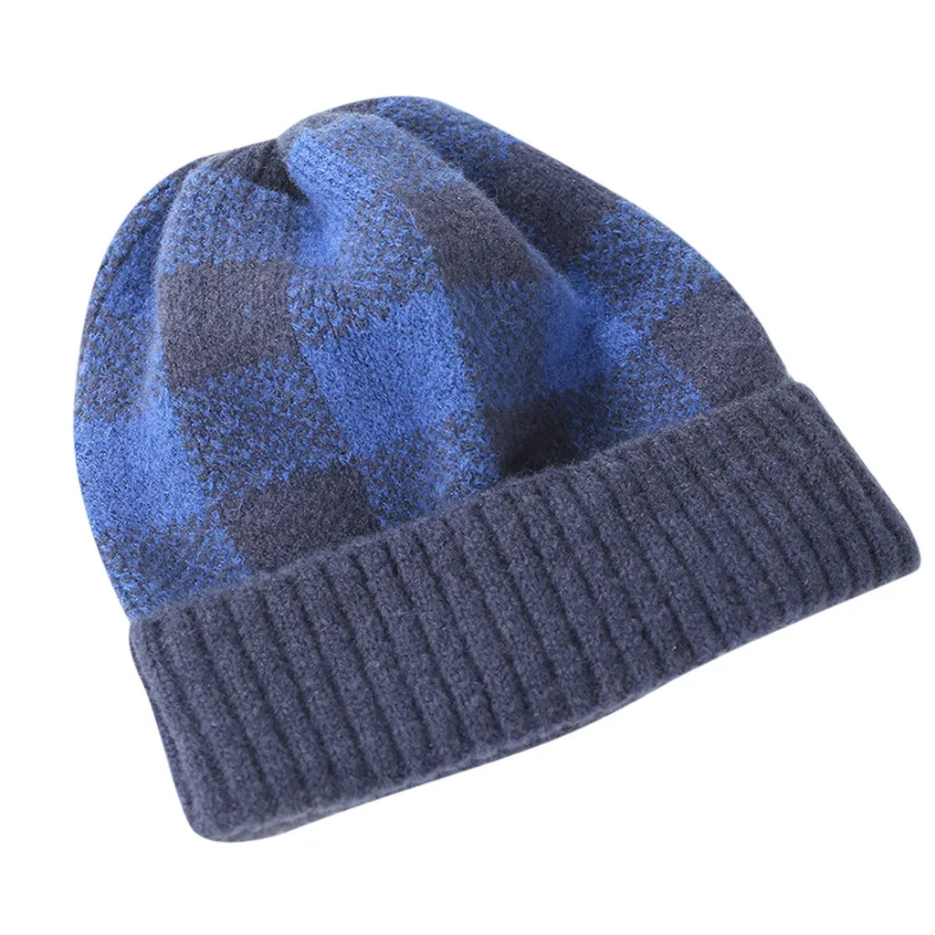 Женская зимняя шапка с воротником плюс бархатная Толстая клетчатая вязаная