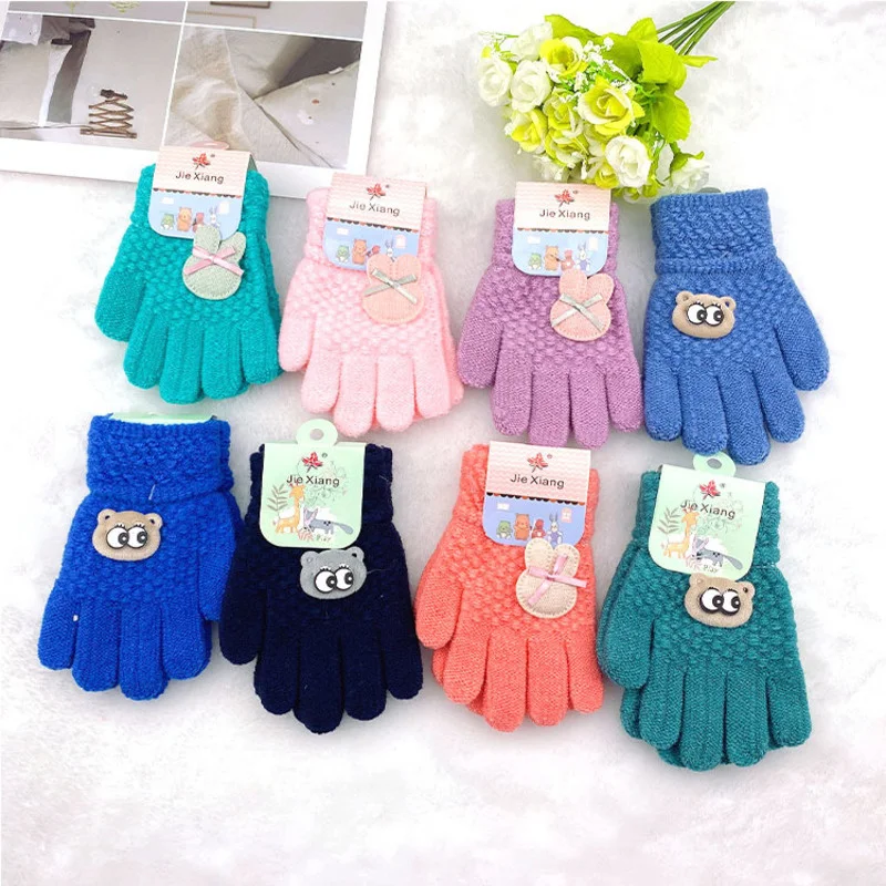 

2-6 Years Children Girl Gloves Knitted Winter Boy Full Finger Wool Gloves Baby Girls Cute Rabbit Warm Soft Knitted Kids Gloves
