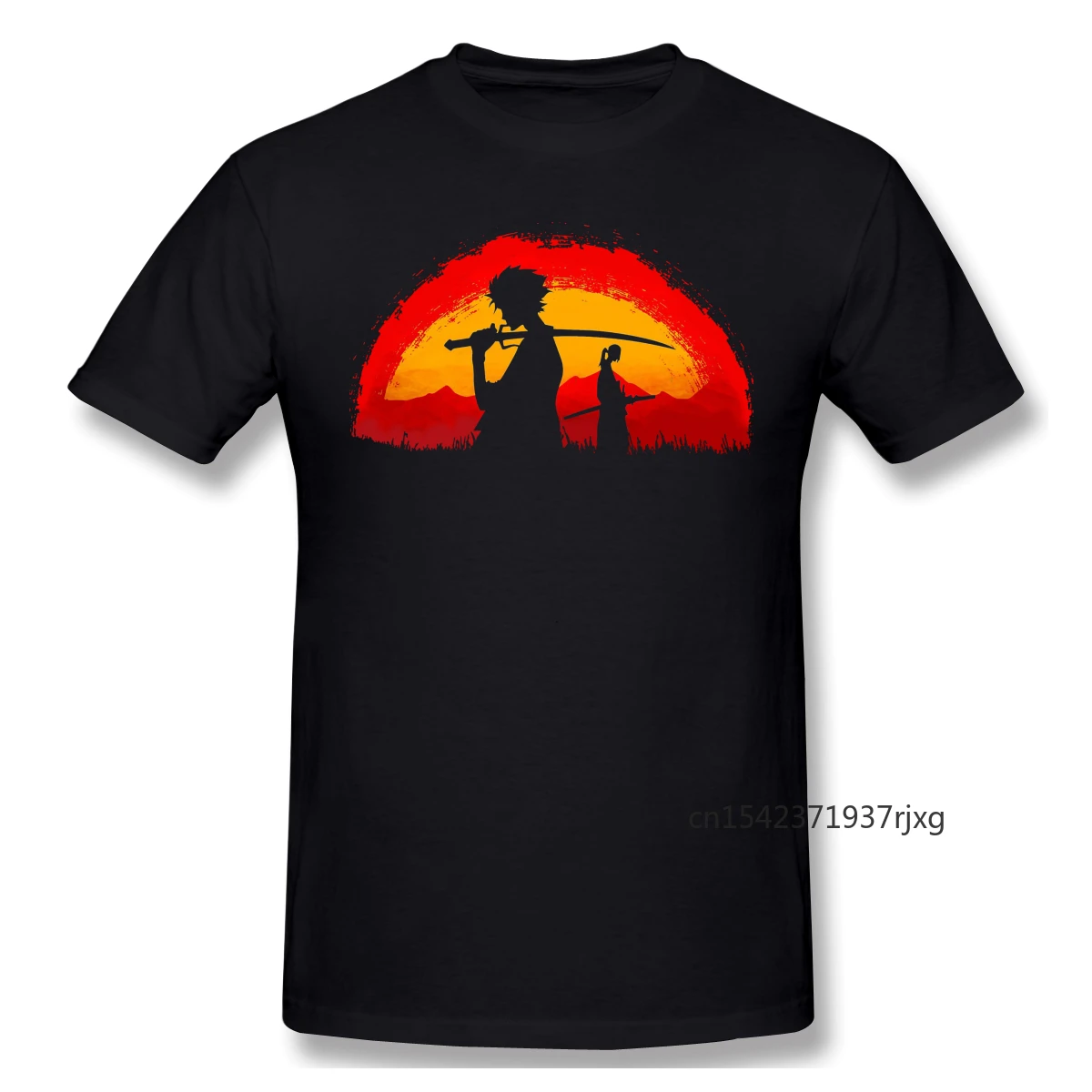 

Fashion Short Sleeve Samurai Champloo T Shirt Samurai Walking on Sunset Art Men Kawaii Clothing Casual O-Neck Four Seasons