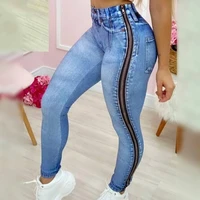 women fashion casual slinky jeans long pants zipper design women trousers denim pants fashion casual jeans