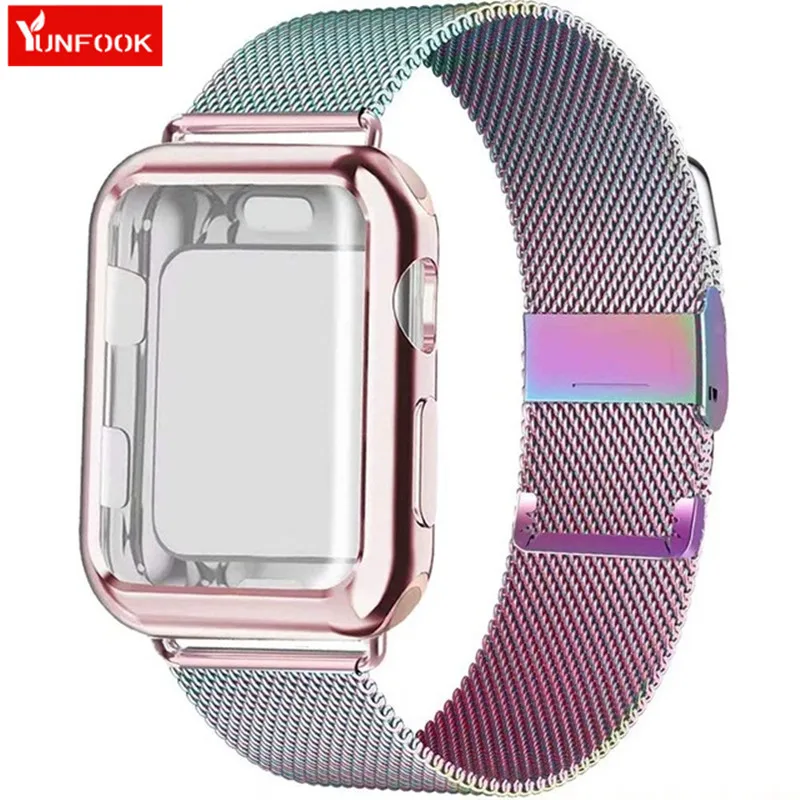 Чехол+ ремешок для Apple Watch 5 iwatch ремешок 42 мм 38 мм 44 мм 40 мм Миланский Браслет из нержавеющей стали ремешок для Apple watch 4