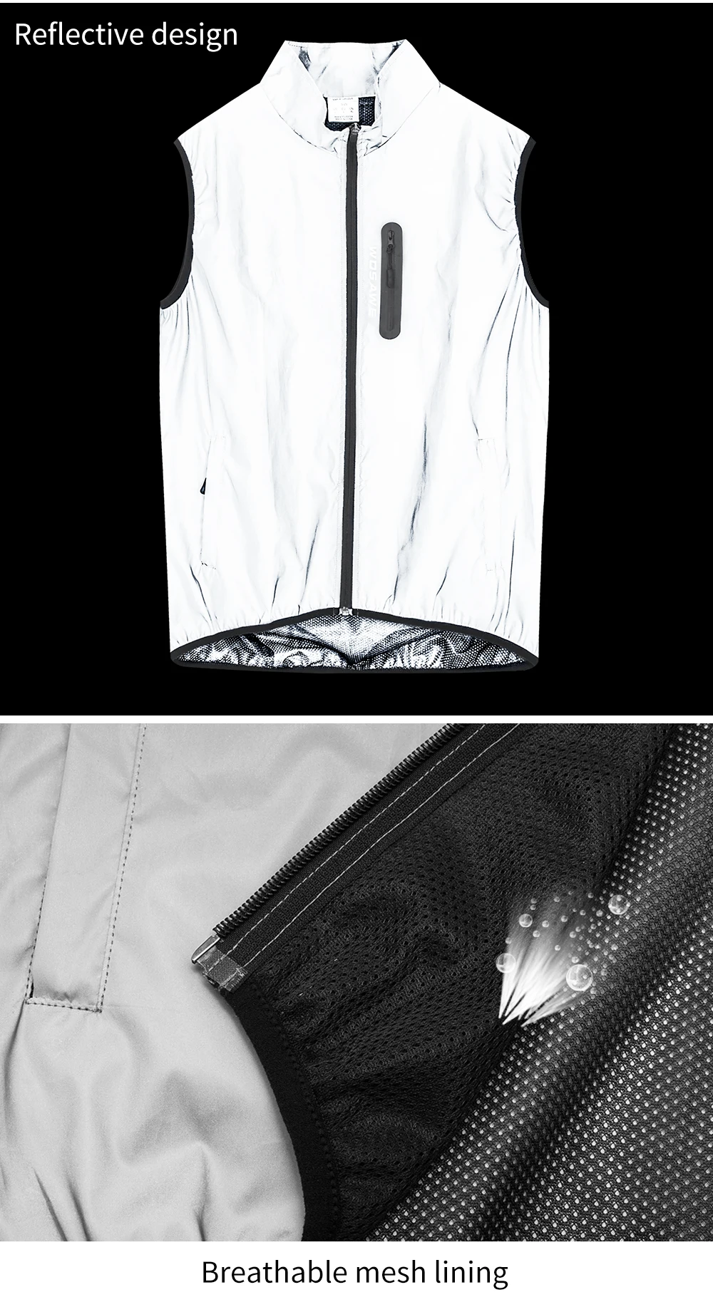 WOSAWE Men Cycling Full Reflective Vest Windbreaker Waterproof Jacket Spring Autumn Windproof Bike Bicycle  Vest Night Glowing