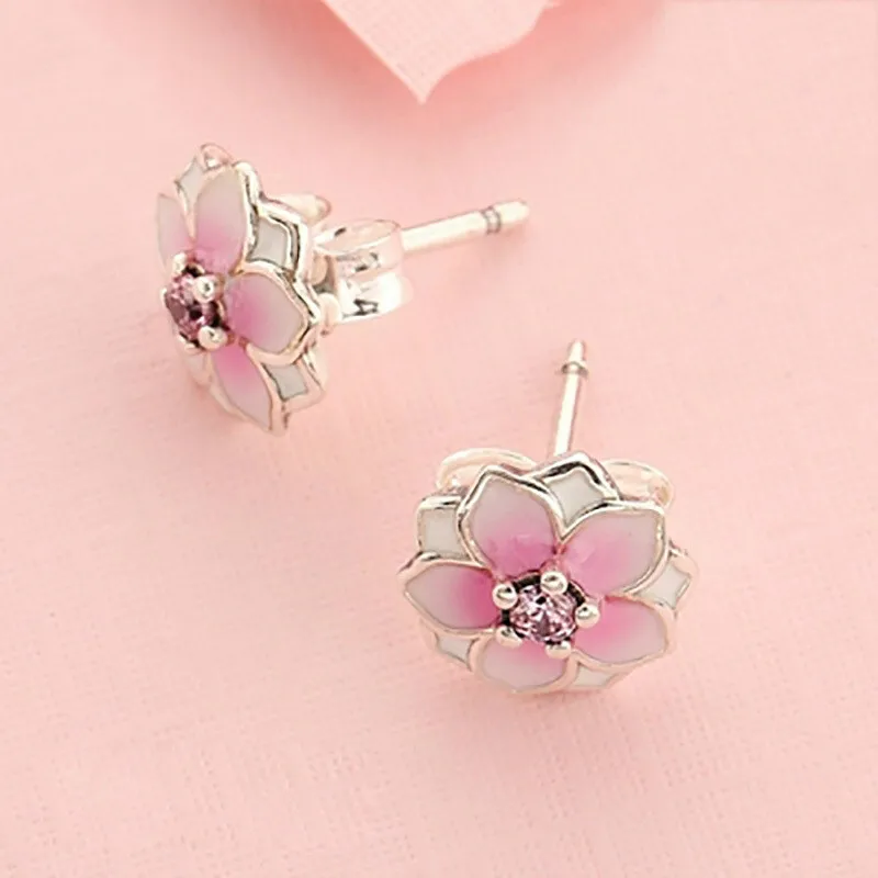 

Romantic Valentine's Day Gift Fashion Cute Cherry Blossoms Flower Pink Stud Earrings For Women Several Peach Blossoms Earrings