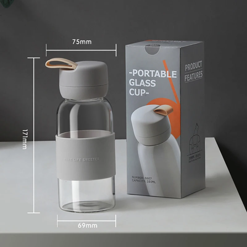 

Fashion Cute Glass Water Bottle Colors Silica Sleeves Waterbottle Portable Coffee Cup Flask Milk Tea Bottles Cup 350ml Wholesale