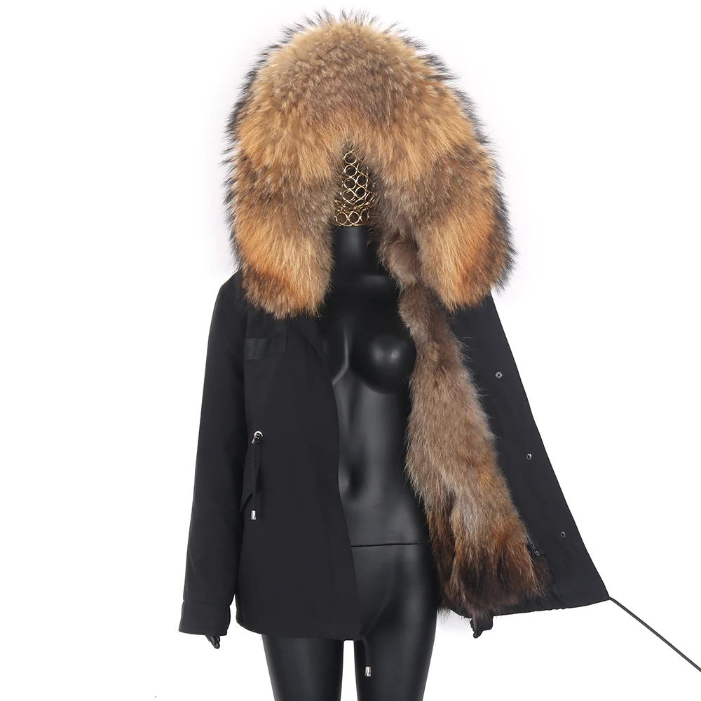 Short Winter Parka Women Real Fur Coat with Natural Raccoon Fur Collar&Fur Liner Removable Outerwear Fashion Streetwear