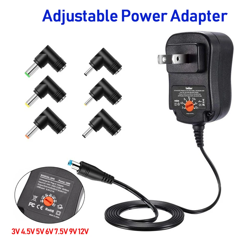 

Adjustable Power Adapter 3V 4.5V 5V 6V 7.5V 9V 12V Universal Switching Power Supply 5V 12V Adjustable 2A 2.5A AC DC Adapter 30W