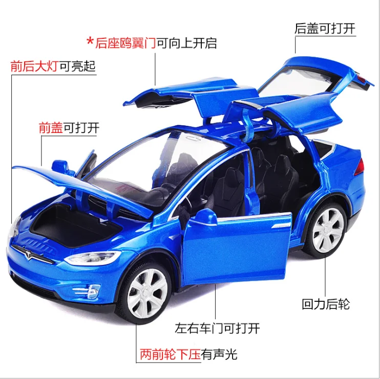 

Модель автомобиля Tesla modelx90, модель автомобиля 1:32 из сплава, модель автомобиля с возвратом силы, автомобиль, подарок детям на Рождество, день ...