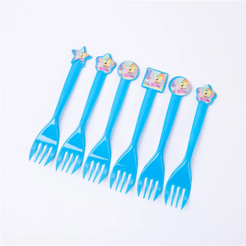 Fork(6 pcs) Губка Боб Патрик звезда вечерние принадлежности День Рождения украшения детские бумажные тарелки и стаканы соломинки баннер для вечеринки в честь Дня рождения детский душ - Цвет: Fork(6 pcs)
