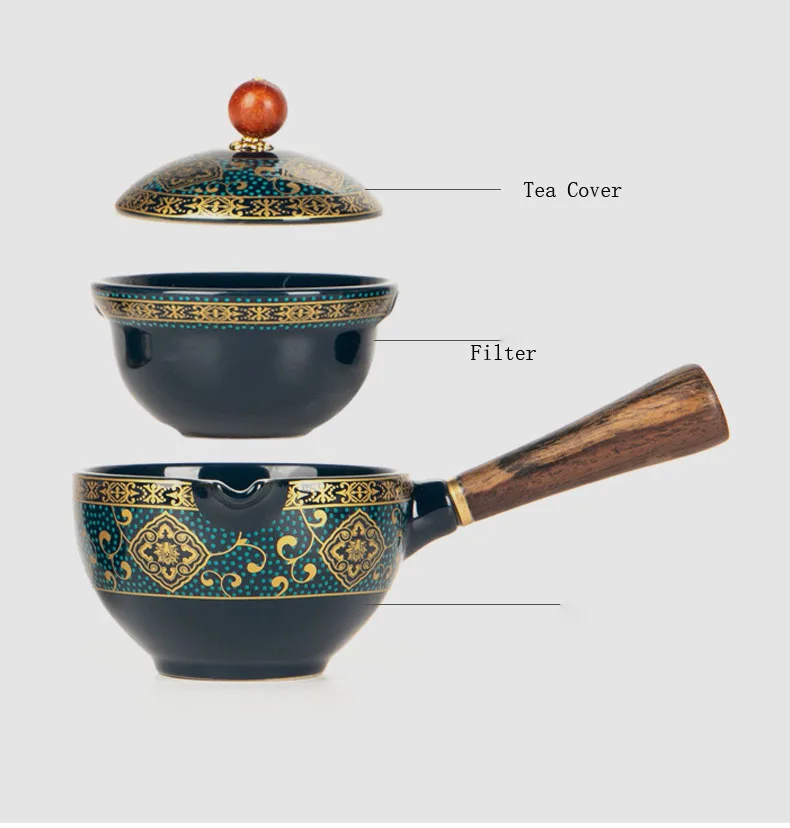 

Portable Flower Exquisite Chinese Gongfu Kung Fu Tea Set Ceramic Teapot W/Wooden Handle Side-handle Pot Cup Teaware Dropshipping