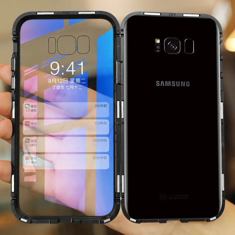 Чехол для телефона с магнитным закаленным стеклом Samsung S8 S9 S10 S10E Plus note 8 9 10 A20 A20S A30