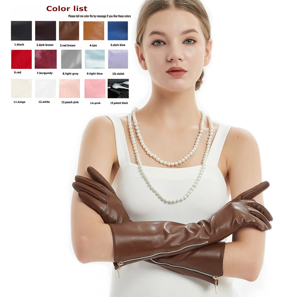 

40cm(15.75") long side real open full zipper style real sheep leather gloves