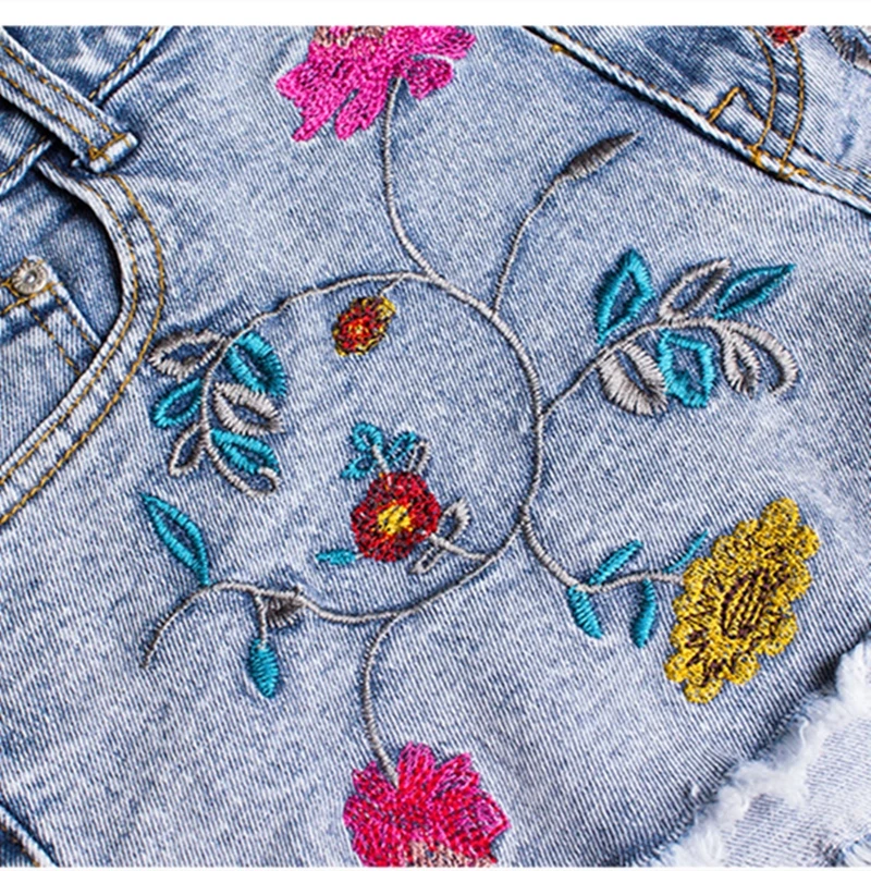 

Jeans Short Vetement Femme 2021 Summer Outfits Stretch Slim Embroidery Floral Blue Denim Shorts Sexy Fashion Womens Streetwear