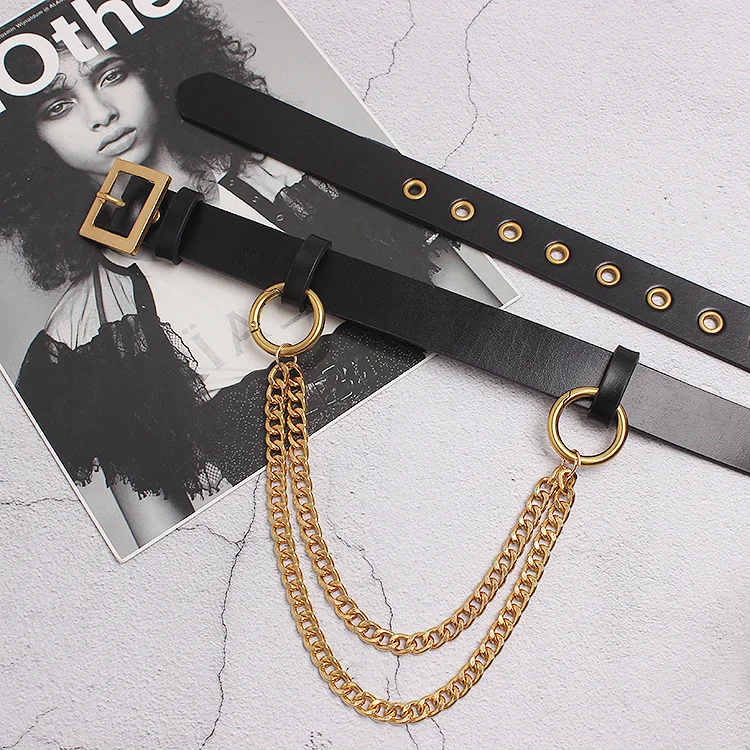

New Personalized Small Square Buckle Gold Chain Double-layer Removable Belt and Trouser Belt
