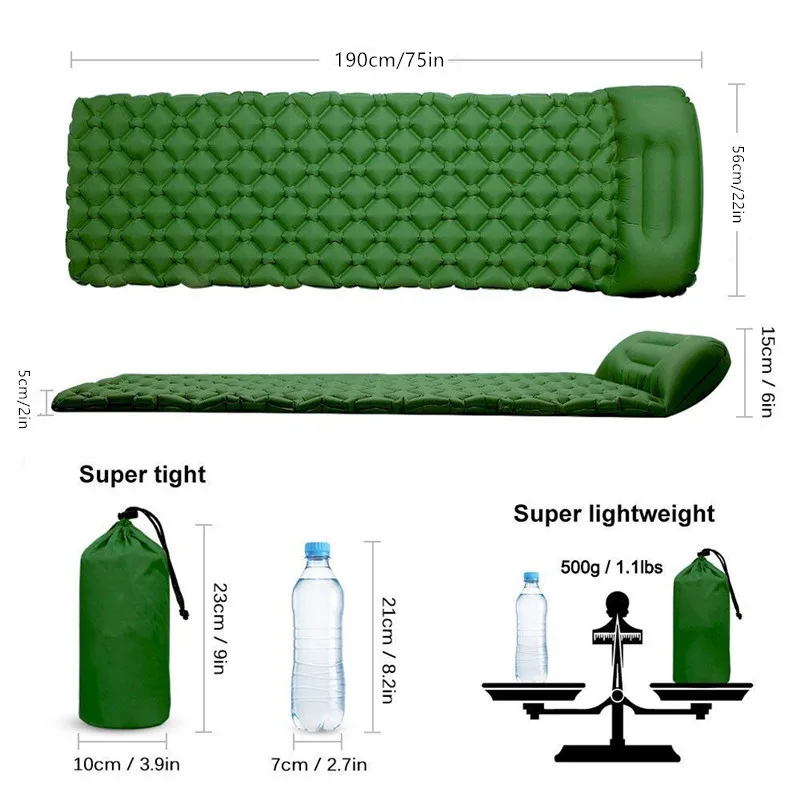 

Portable Air Mattress Sleeping Pad Fast Filling Air Bag Super Light Inflatable Mattress with Pillow Life Rescue Cushion Pad