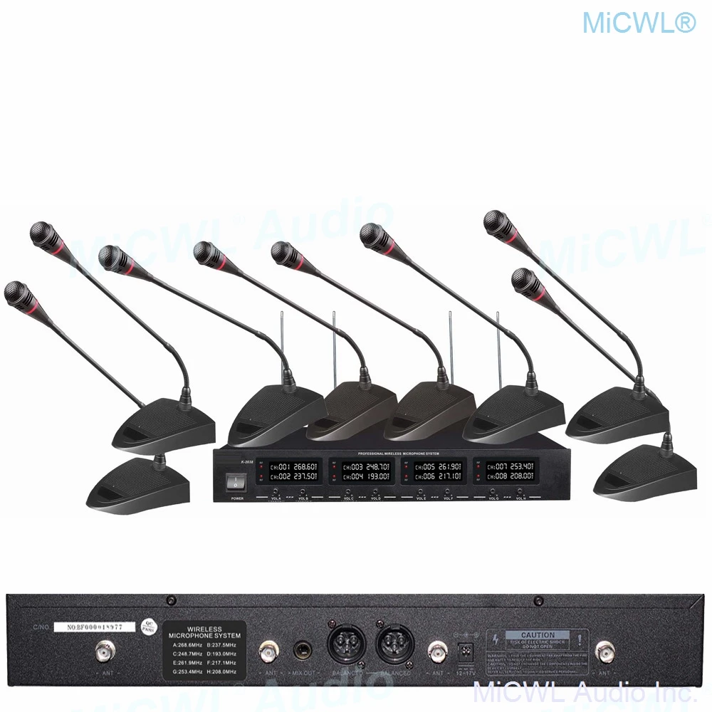 저렴한 MiCWL-8 LED 채널 무선 테이블 구즈넥 마이크, 라우드 스피커 시스템, 데스크탑 8 벨트 라펠, 핸드헬드 마이크, 회의실용
