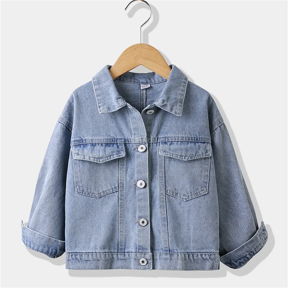 

Джинсовая куртка с цветочной вышивкой на спине для маленьких девочек, с декоративными пуговицами и бантом, 2021