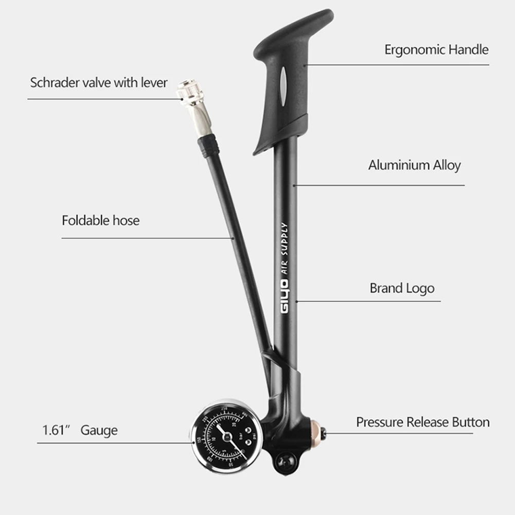 

Bike Pump With Pressure Gauge 300PSI Pressure Mini Portable Mountain Bicycle Pump Bicycle Air Fork and Rear Suspension Pump