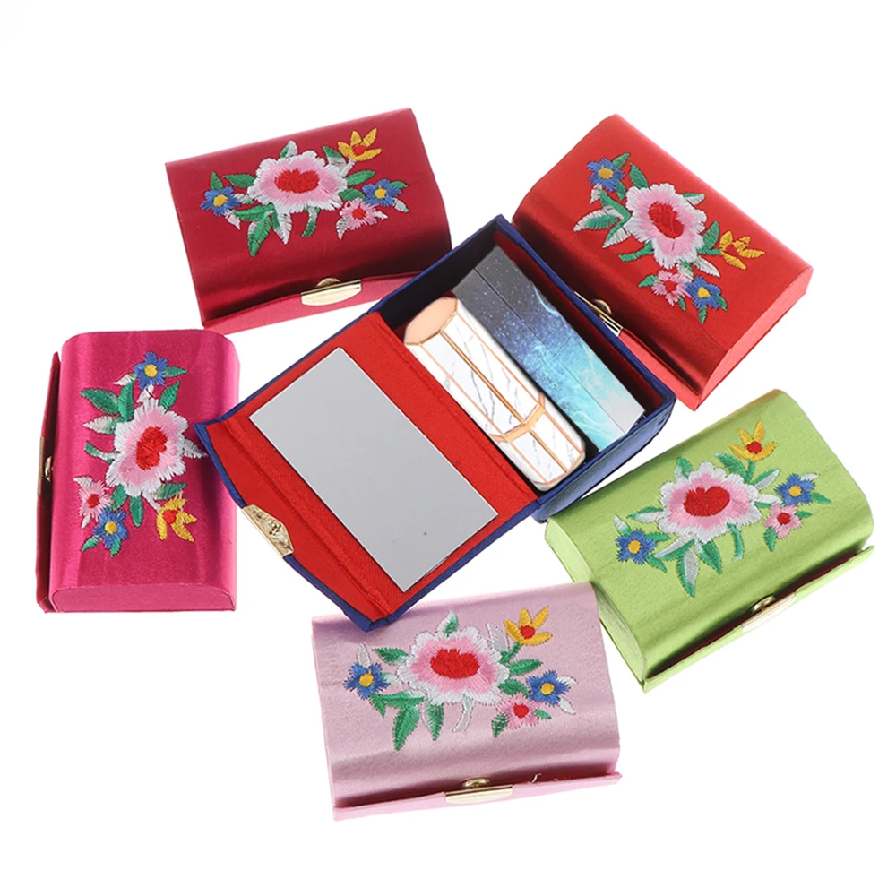 1 шт. цветочный дизайн ретро помада чехол из вышитой парчи держатель коробка с