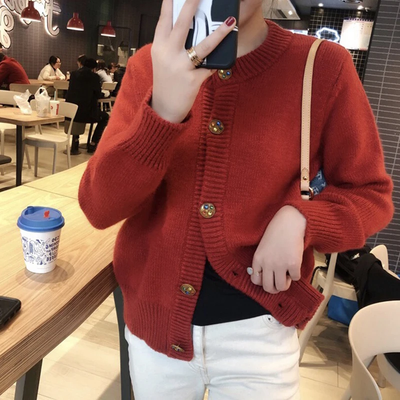 

Красный свитер, новинка весны 2021, Модный мягкий короткий вязаный кардиган для ленивых