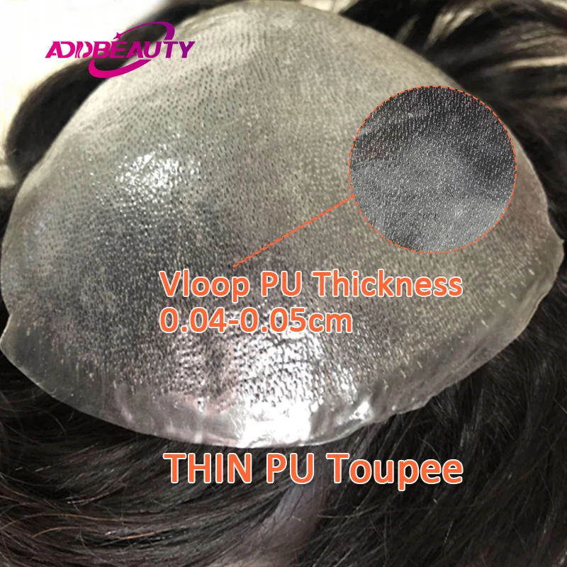 Мужской парик s Toupee из тонкой искусственной кожи 0 04 05 см Реми человеческие волосы
