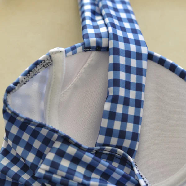 

Ladies Split Swimwear Set Grid Printed Bikini High Waist Briefs Swimsuits for Beach SAL99