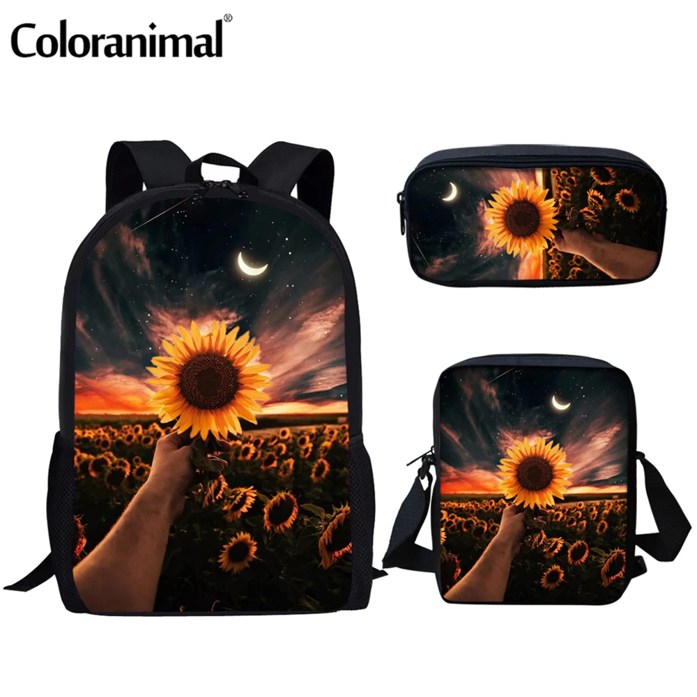 Новинка 2021 модный холщовый рюкзак Coloranimal с 3D-принтом подсолнуха для девочек и