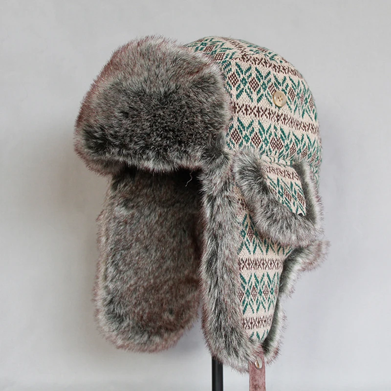 

Winter Russian Bomber Hat Women Men Trapper Snow Caps with Ear Flap Unshanka Hat