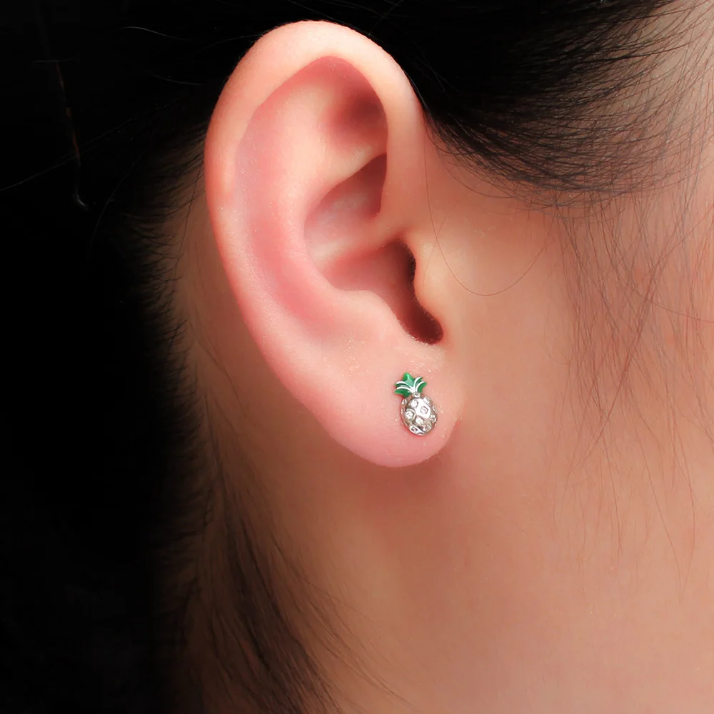 Серьги гвоздики Асимметричные из серебра 100% пробы с ананасами|Серьги-гвоздики| |