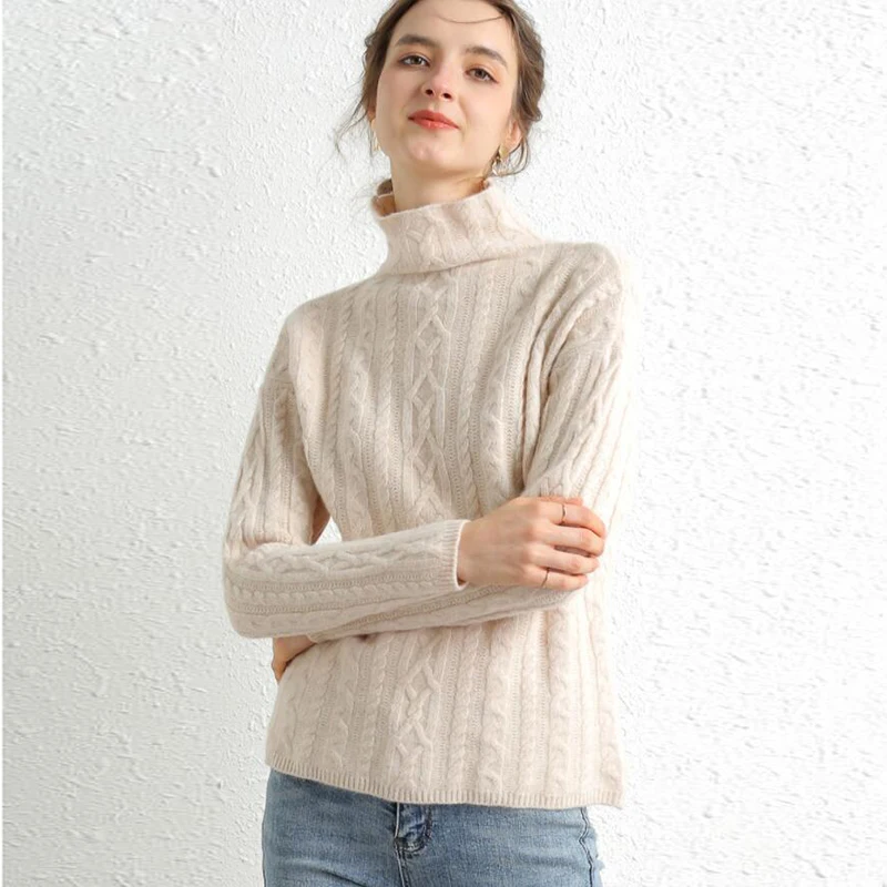 Кашемировая водолазка вязаный зимний свитер Женский пуловер Теплый Осенний