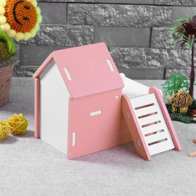 Милый деревянный домик для хомяка смотровая палуба лестница маленьких питомцев