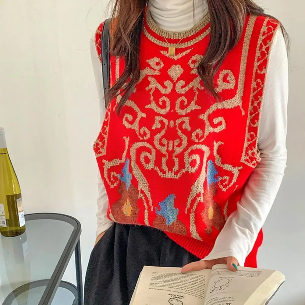 

Женский трикотажный свитер без рукавов, с винтажным принтом