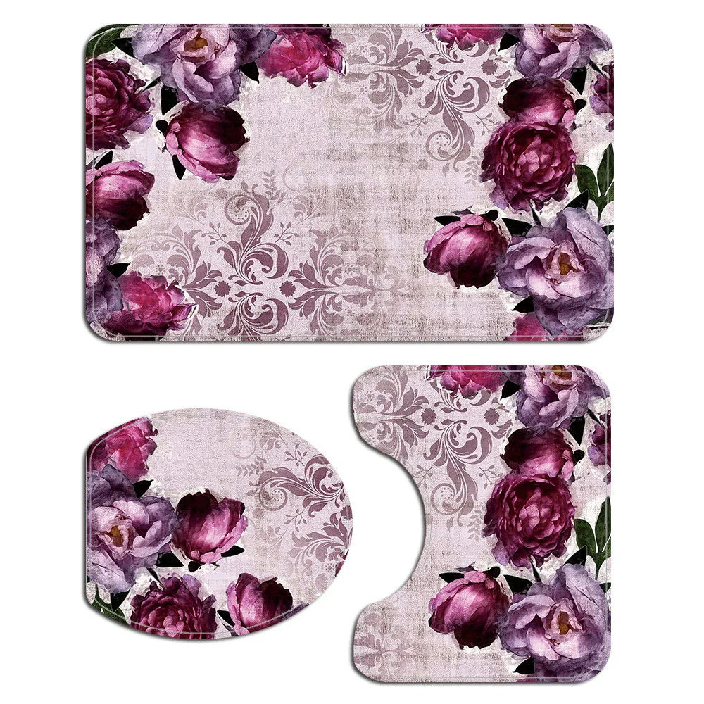 

4pcs/set Bathroom Carpet Rug Bath Mat Shower Curtain Set Toilet Rug Bath Mats Home Decor Shower Floor Foot Rug Bathroom Mats