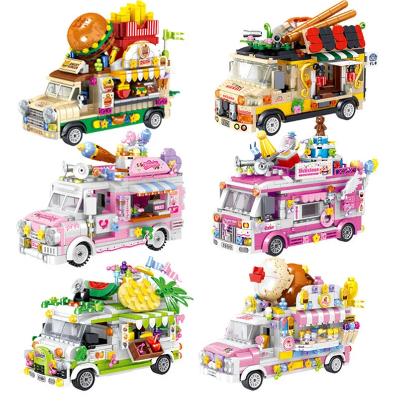 

City Creator Mini Bricks Hamburg Ice Cream Dessert Car Figurine Model Vehicle Education Building Blocks Toys For Children Gifts