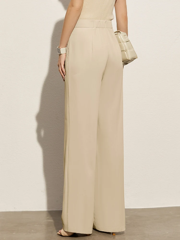 

Ami Minimalism Spring Women's pants Offical Lady Solid Elastic Waist Loose Chiffon Wide Leg Pants Female Suit Pants 12120091