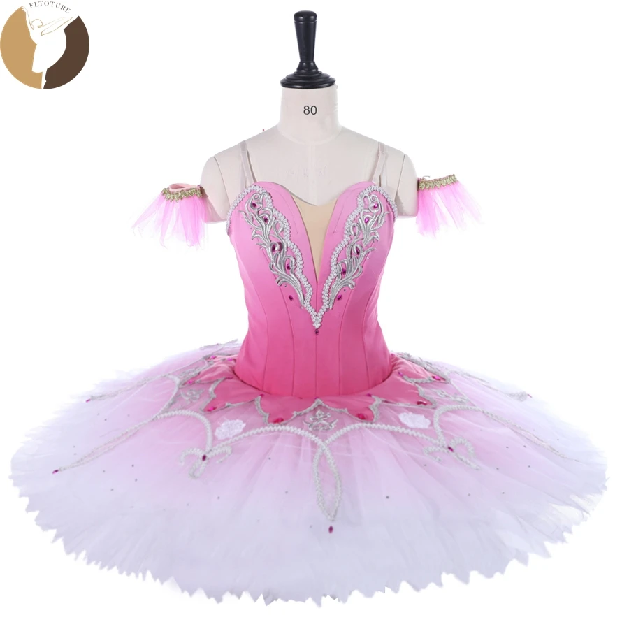 

FLTOTURE Women Ballet Pancake Platter Pink Tutu Nylon Bodies 12 Layers Tutu Skirts Ballet Competition Sleeping Beauty Costumes