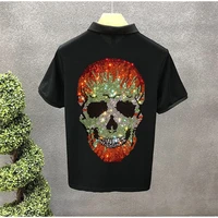 spring mens polo shirt breathable and fashionable suitable for youth skull hot drill business office lapel short sleeved tops