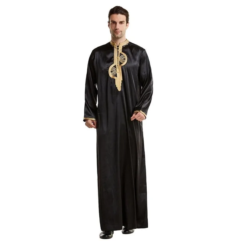 Muslim Men Emobroidery Thawb Thobe Dishdasha UAE Kandourah Saudi Arabia Traditional Costumes Islamic Clothing Modest Robe Jubba |