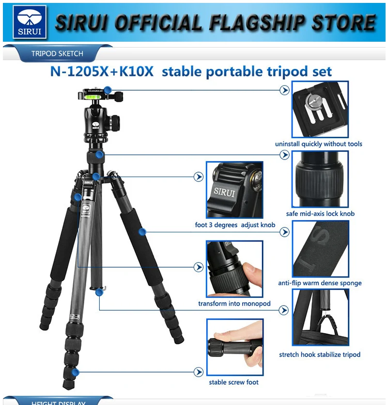 Штатив N1205X SIRUI N-1205X из углеродного волокна K10X с шариковой головкой Портативный