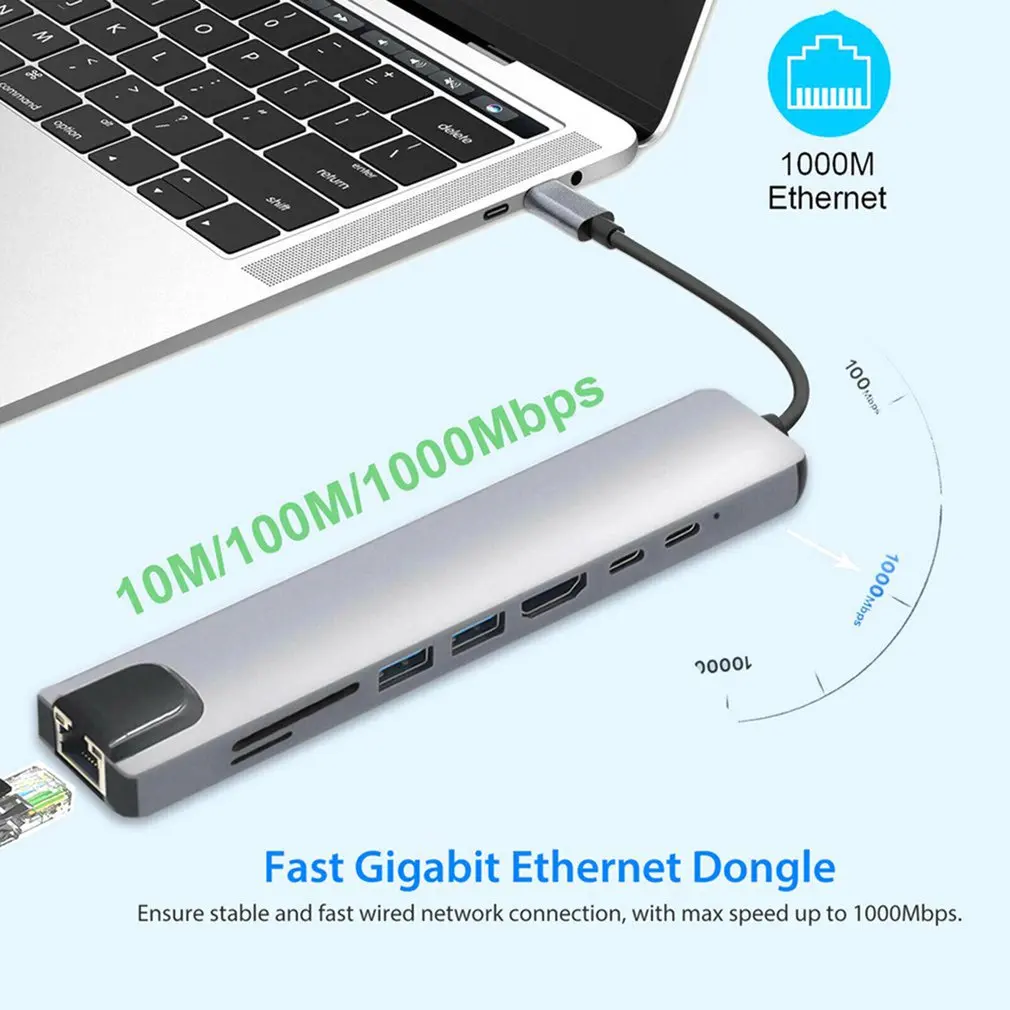 Новинка 8 в 1 Usb-C 3 на Usb 0 Тип C HDMI-совместимый Rj45 Ethernet микро безопасность цифровая