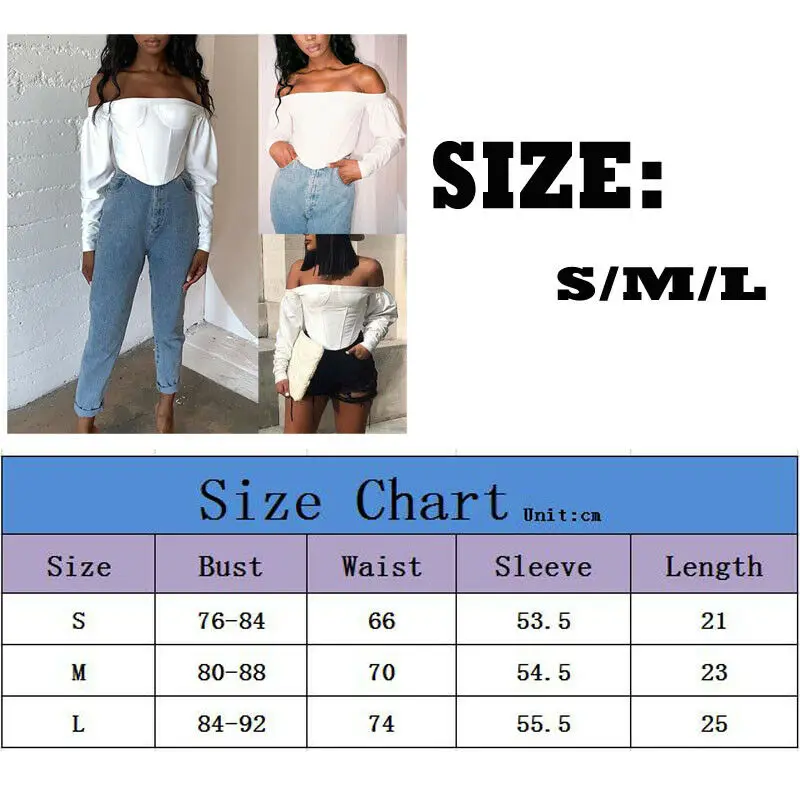 

Womens White Off Shoulder Shirt Crop Tops Long Sleeve Blouse Jumper Vest Cami Tank Top