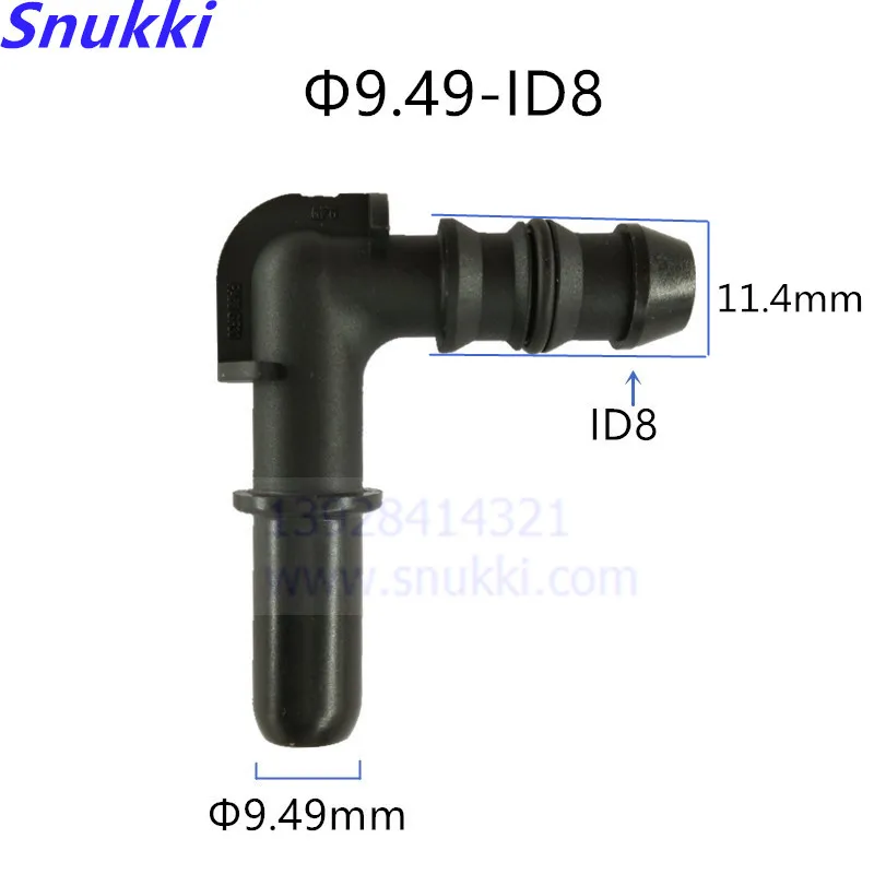9.49mm ID8 male connector L stype 90 degree universal general auto Fuel line quick connector plastic black color  5PCS a lot